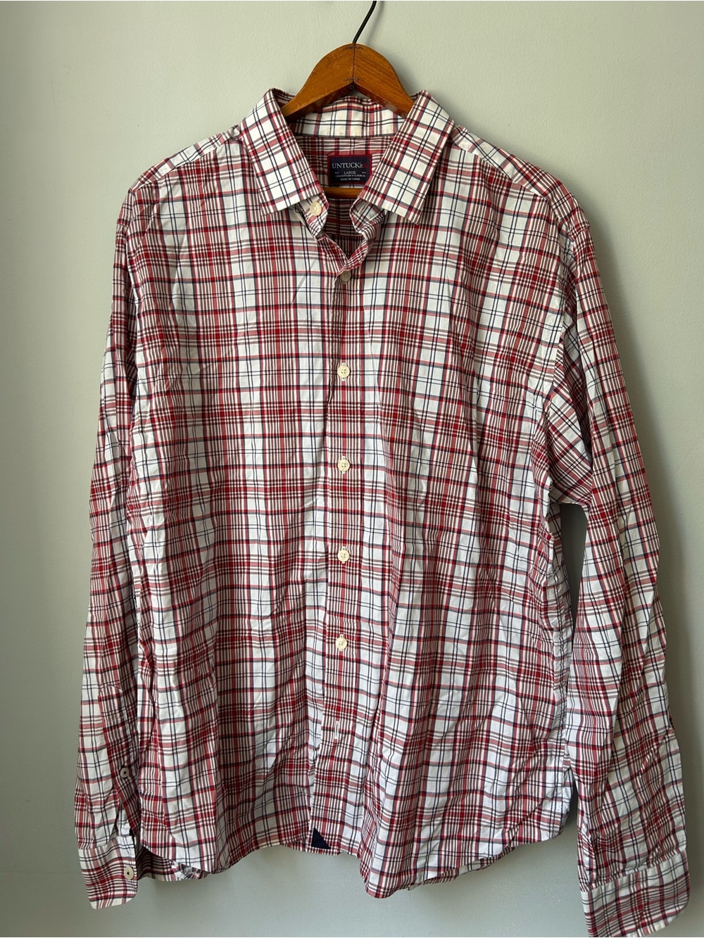 Untuckit Mens Long Sleeve Button Up Shirt Large Red Plaid
